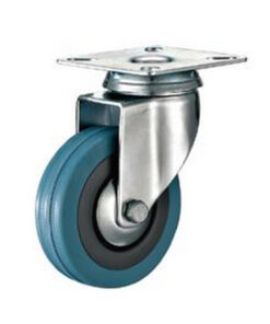 Castor Wheels - Blue Rubber- Top Swivel - Fixed Plate - 125mm - TOOC455