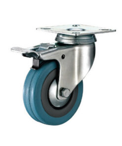 Castor Wheels - Blue Rubber - Top Plate Swivel - Brake - 125mm - TOOC454