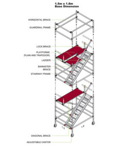 Aluminium Stairway Tower - 1850 x 1500 x 6500mm - ST6500