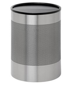 Steel Litter Bin - Wide - Full Swivel Lid and Bin Liner - Perforated - 400 Ø x 600 (H) mm - Stainless Steel - 754SS-027SD