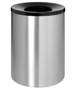 Steel Litter Bin - Wide - Funnel Top Lid and Bin Liner - Solid - 400 Ø x 600 (H) mm - Stainless Steel - 674SS-027SD
