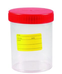 Ratiolab Multipurpose Beakers 200 ml PS with Red Screw Lid, Non-Graduated, Sterilized, Pack of 150