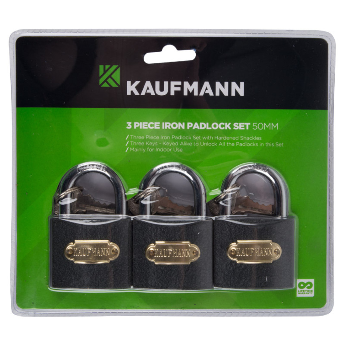 Kaufmann Steel Lock Set 3 Pc 50Mm